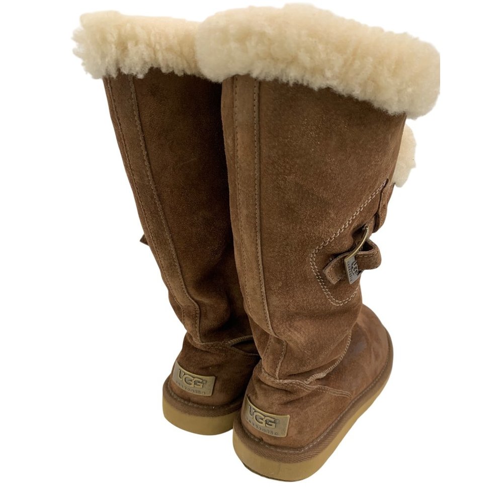 7 UGG Womens Tall Brown Messenger Pocket Shearling Boots Buckle Detail 8587 - Picture 7 of 14